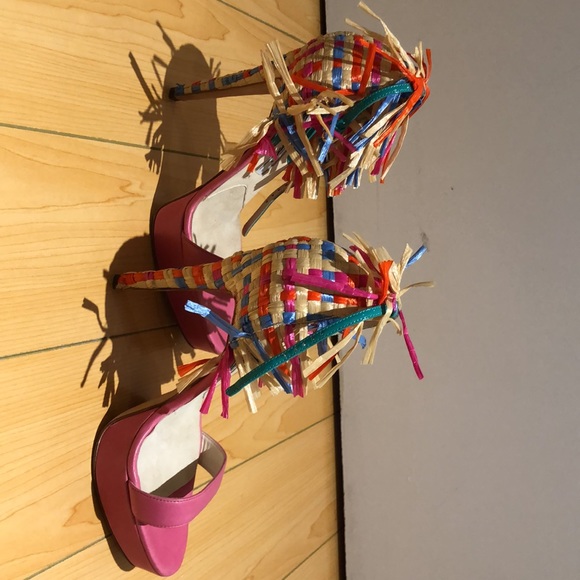 Brian Atwood Mojito Leather and Raffia Woven High Heel Shoes size 36.5 - Picture 16 of 16